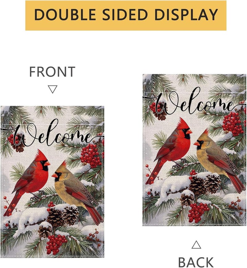 ONFAON Christmas Decorations -Welcome Christmas Garden Flag 12x18 Inch Red Cardinal Bird Twigs Yard Flag Double Sided Holly Berry Snow Seasonal Xmas Winter Yard Flag for Outside Decoration - Image 5